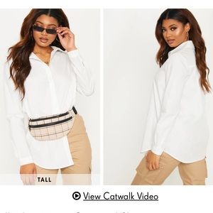 Tall oversized woven white button up